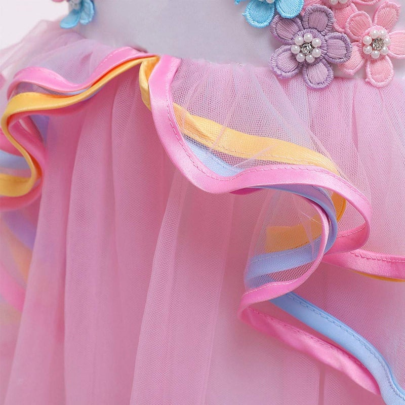 HIHCBF Girls Unicorn Costume Pageant Princess Party Dress Wedding Birthday Halloween Carnival Long Maxi Gown w/Headband Pink 8-9T - Image 5